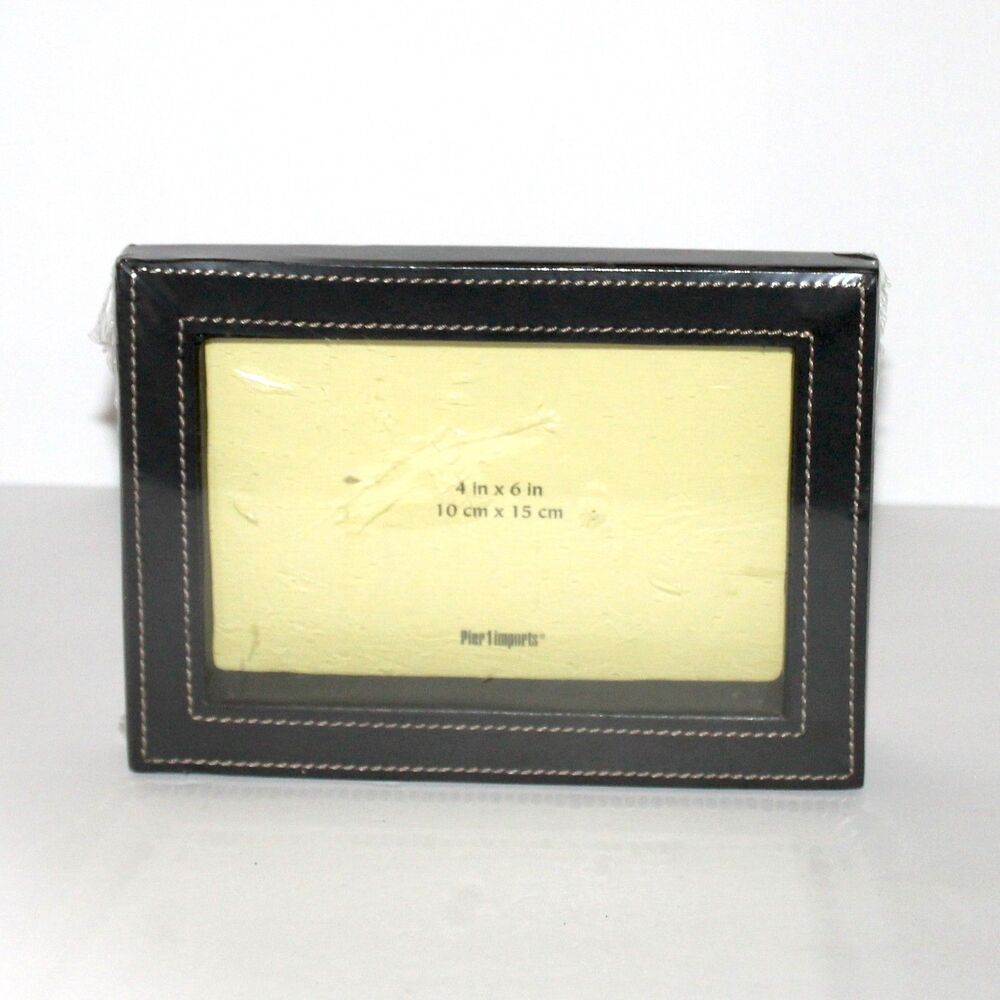Pier 1 Photo Frame black faux leather box table top 4 x 6 NEW